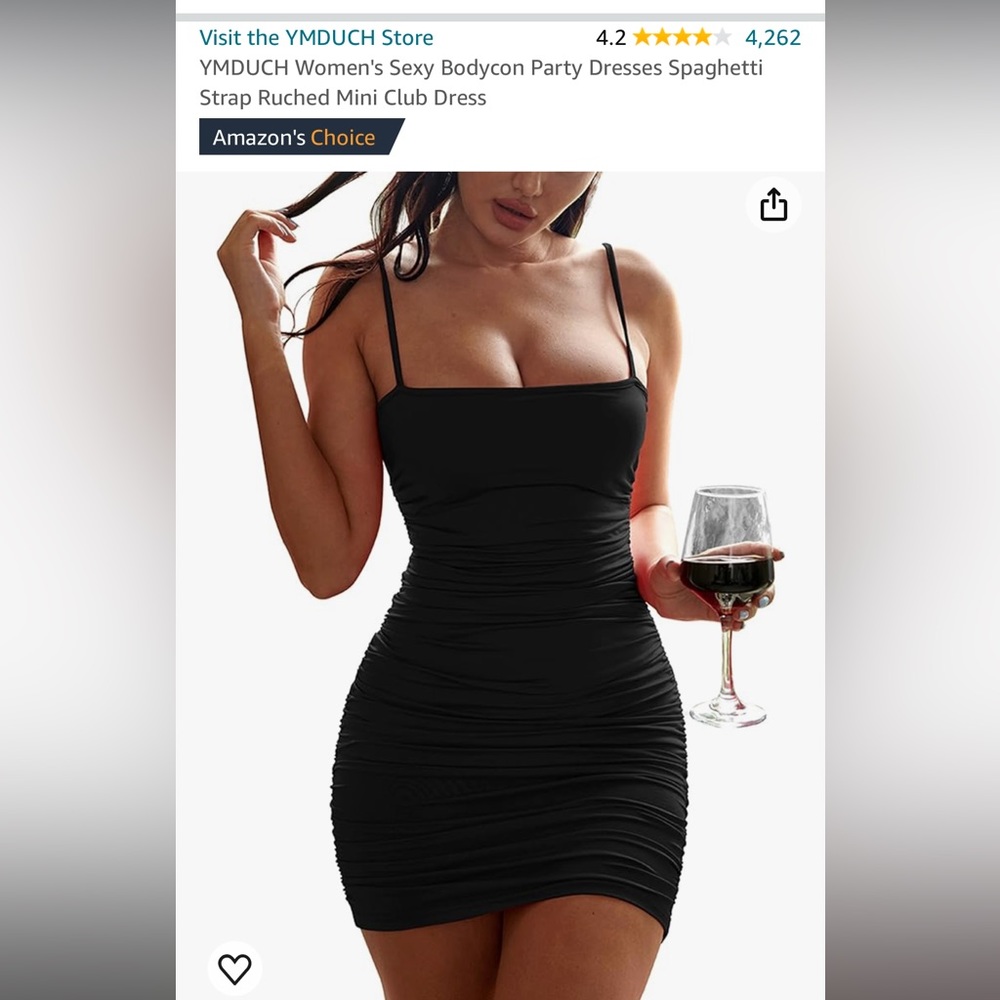 YMDUCH Women’s Sexy Bodycon Spaghetti Strap Ruched Mini Dress